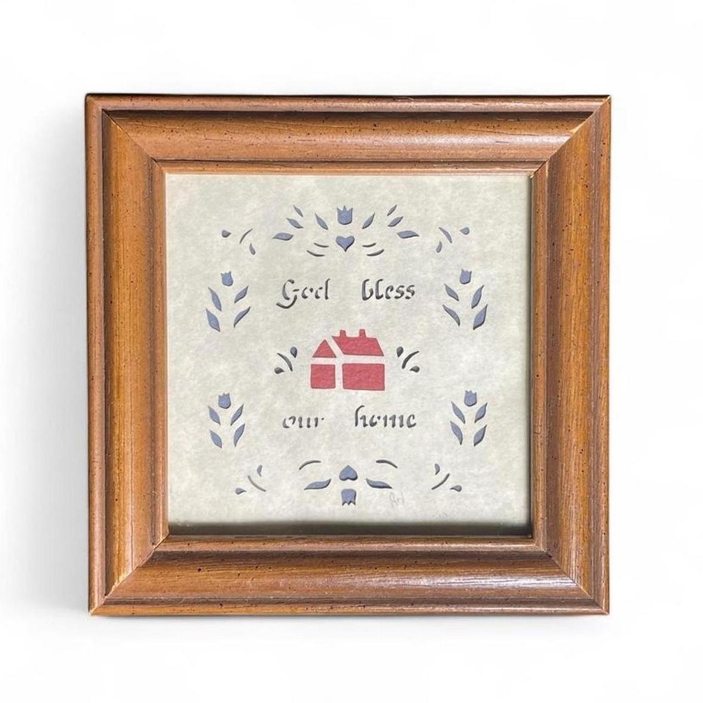 Vintage Cottagecore Framed Art God Bless Our Home Scherenschnitte Scissor Cuts